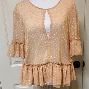 H&M Peach Dot Flutter-Sleeve Ruffle Blouse
